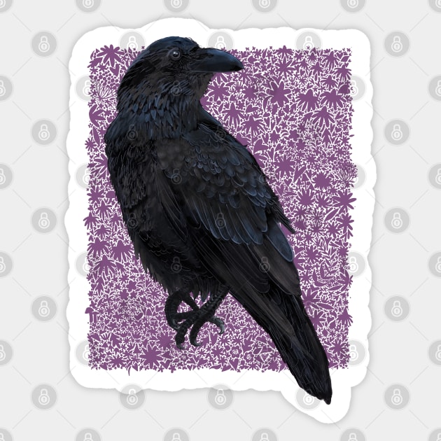 Raven in Purple Florals Sticker by Haptica